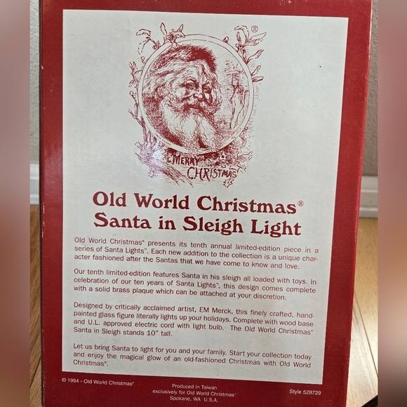 EM Merck Vintage Light Up Santa In Sleigh Old World Christmas 10th Anniversary - Picture 9 of 9